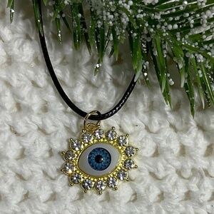 NEW Evil Eye Gold Toned Pendant charm diamonds Necklace Good Luck and Protection